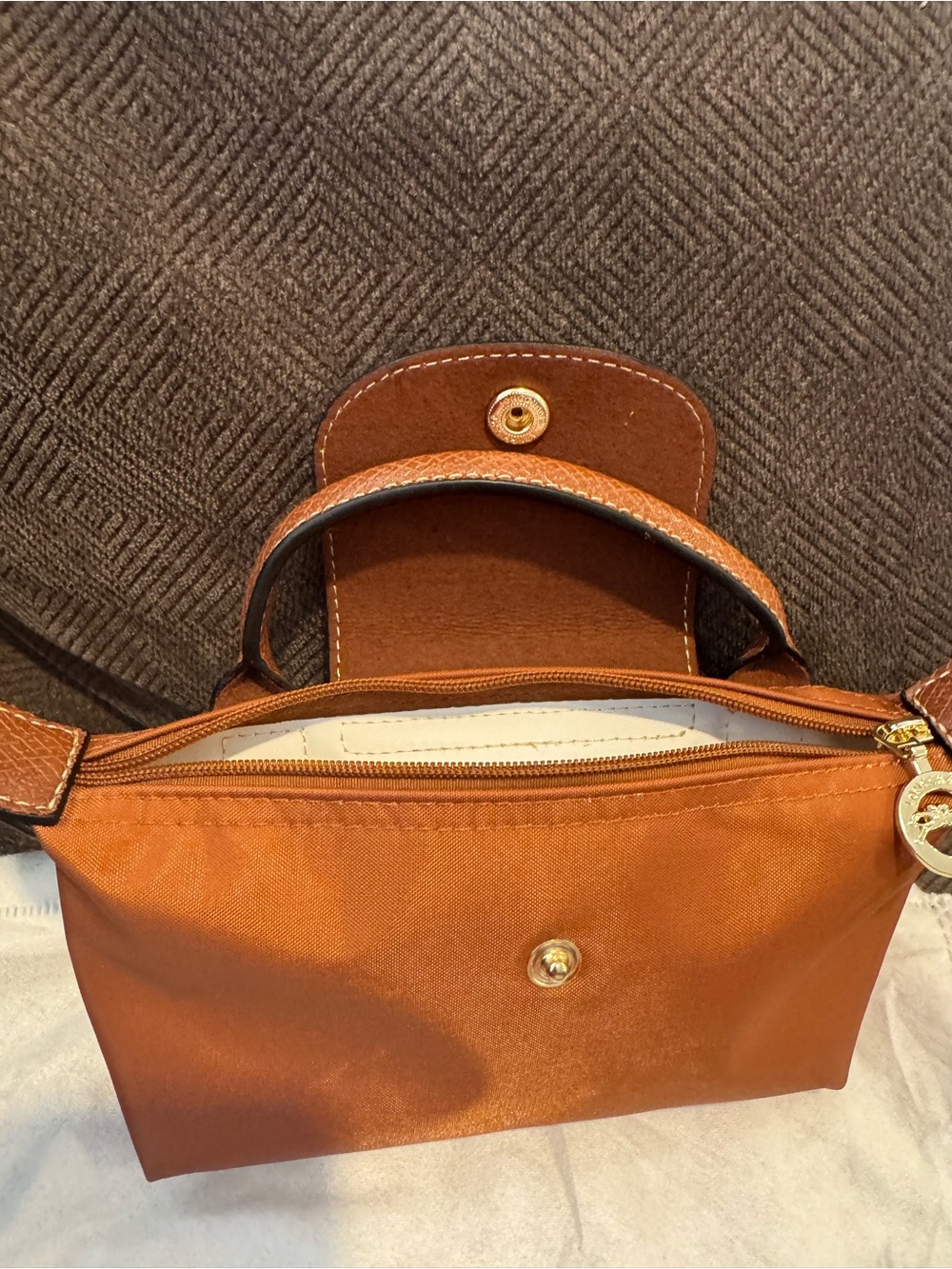 Longchamp Brown Le Pliage Crossbody with Leather Trim and Strap - Picture 3 of 5
